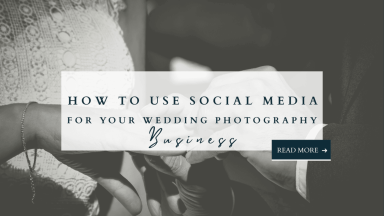 Close-up of couple exchanging rings with overlay text: How to use social media for your wedding photography business.