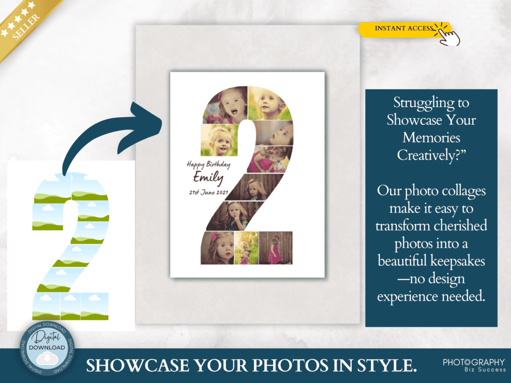 Number 2 photo collage, the image shows a photo collage with no images in and one with images of a little girl.