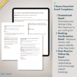 The image shows an ipad frame and on it is one of the three email templates that can be sent to your photography business clients when marketing a mommy and me photo session