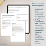 A preview of the three essential email templates included in the Mother’s Day Mini Session bundle. The templates cover promotional emails, booking confirmations, and post-session follow-ups to enhance client communication