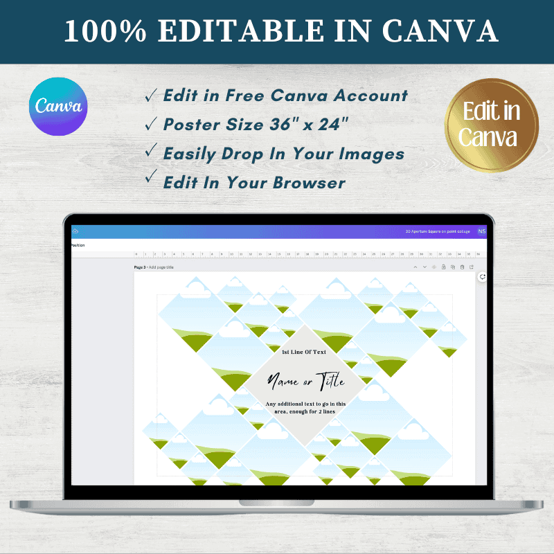 Screenshot of Canva interface showing how to edit the 36x24 photo collage template with drag-and-drop images