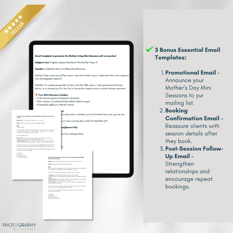 Screenshot of email templates included in the Mommy & Me marketing bundle
