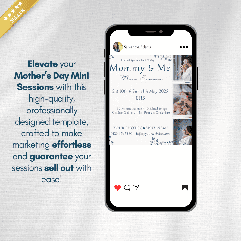 Instagram post mockup displaying Mommy & Me mini session template