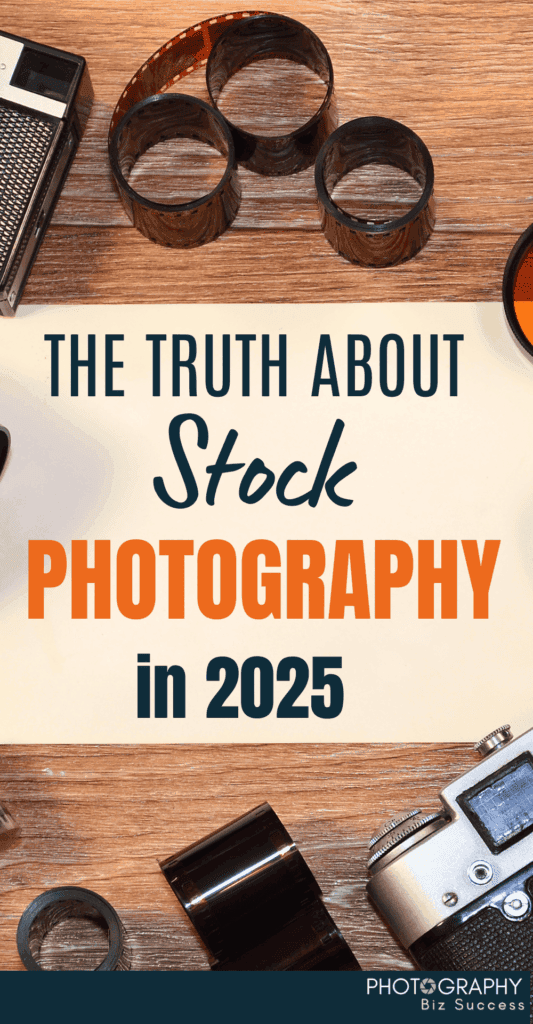 Vintage cameras and film rolls with text “The Truth About Stock Photography in 2025.”