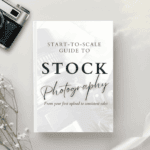 Start-to-Scale Stock Photography Guide cover with camera and minimal styling