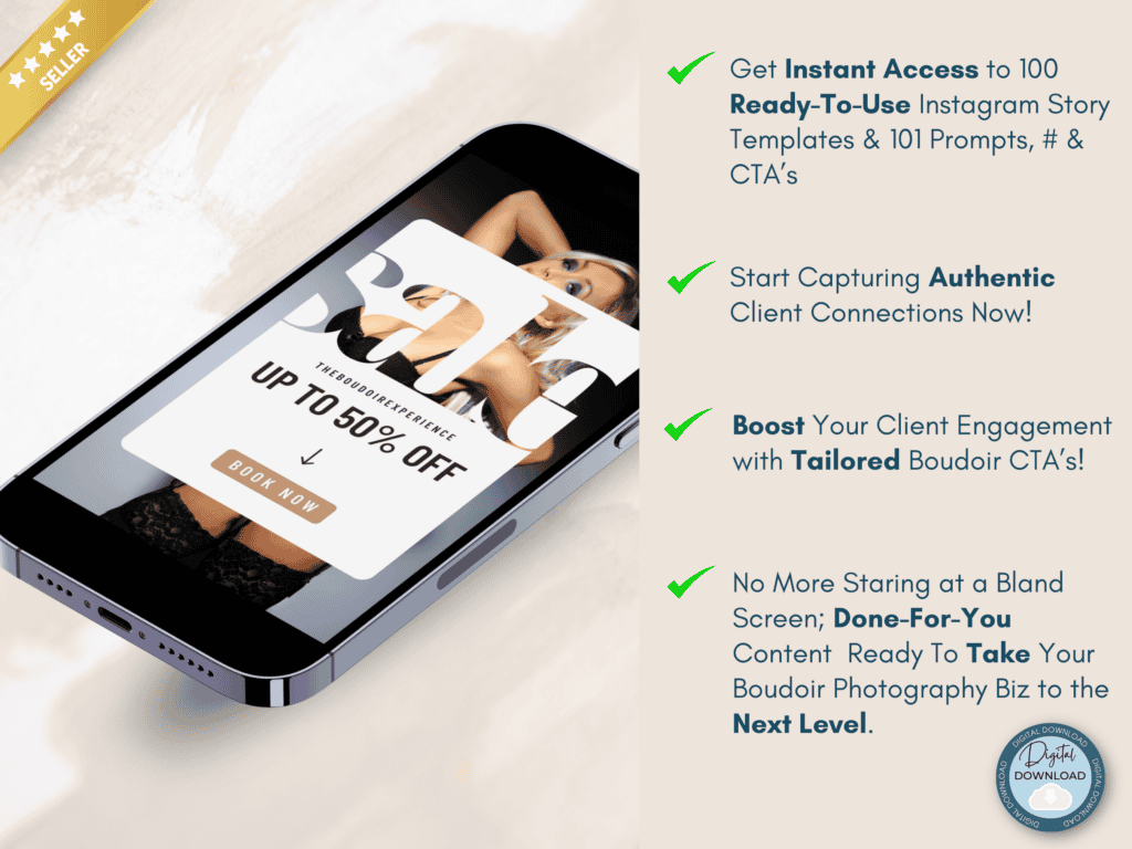 A phone with an Instagram template on and showing the benefits of using the product