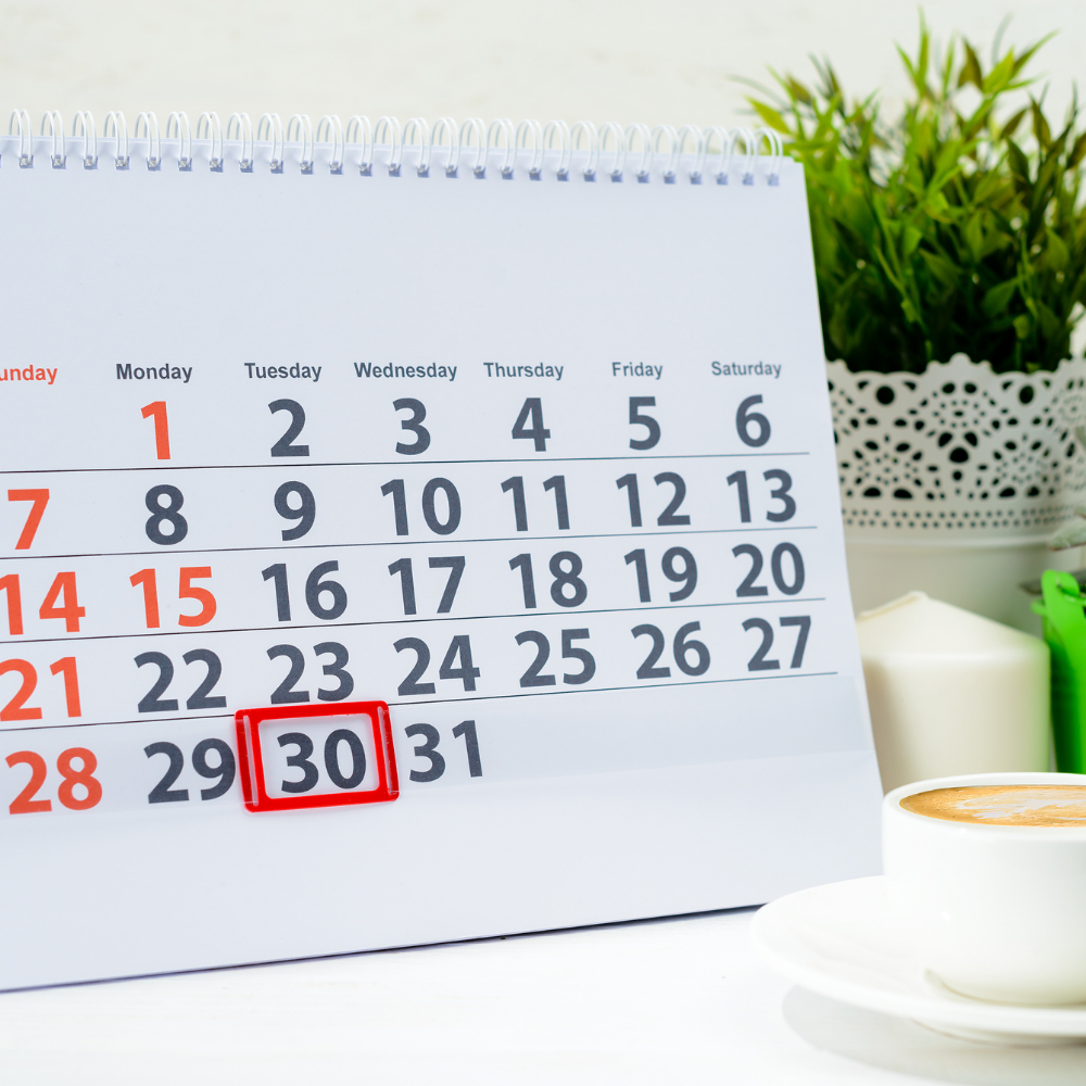 Monthly submission reminder for selling stock photography, calendar with date circled. 