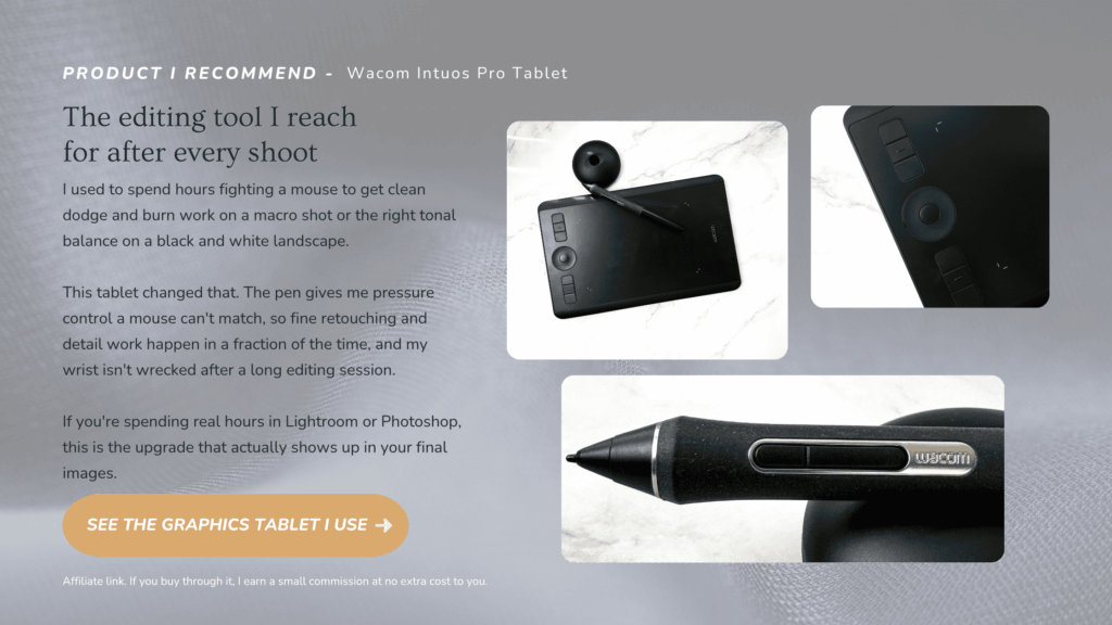 Wacome Intuos Pro graphics tablet and pen, recommended for editing stock photos
